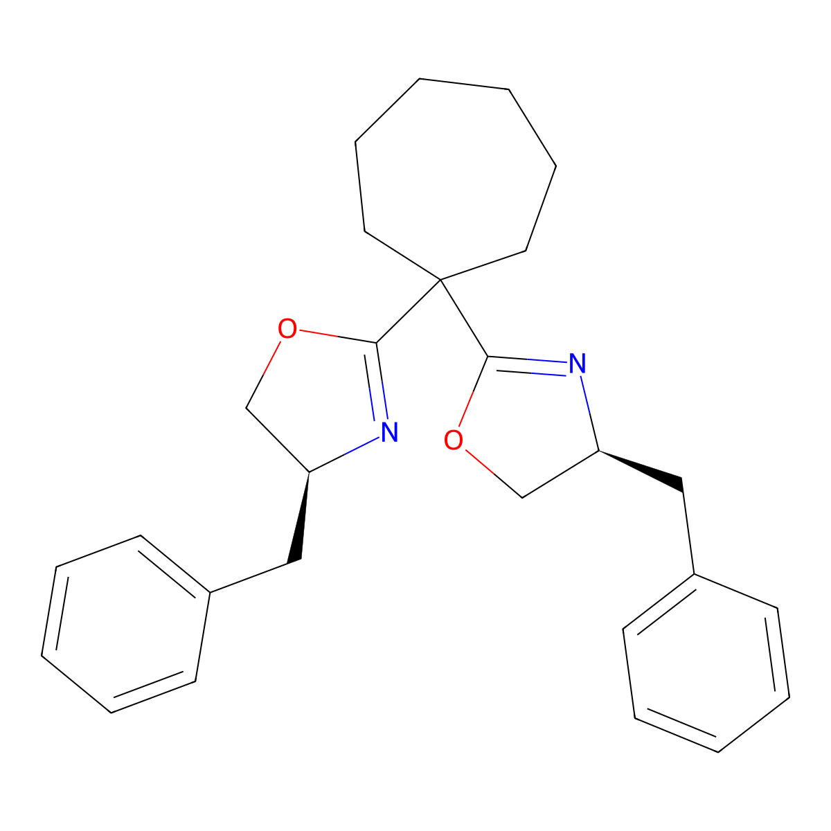 (4S,4'S)-2,2'-(Cycloheptane-1,1-diyl)bis(4-benzyl-4,5-dihydrooxazole) molecular structure, CAS 2757082-25-8