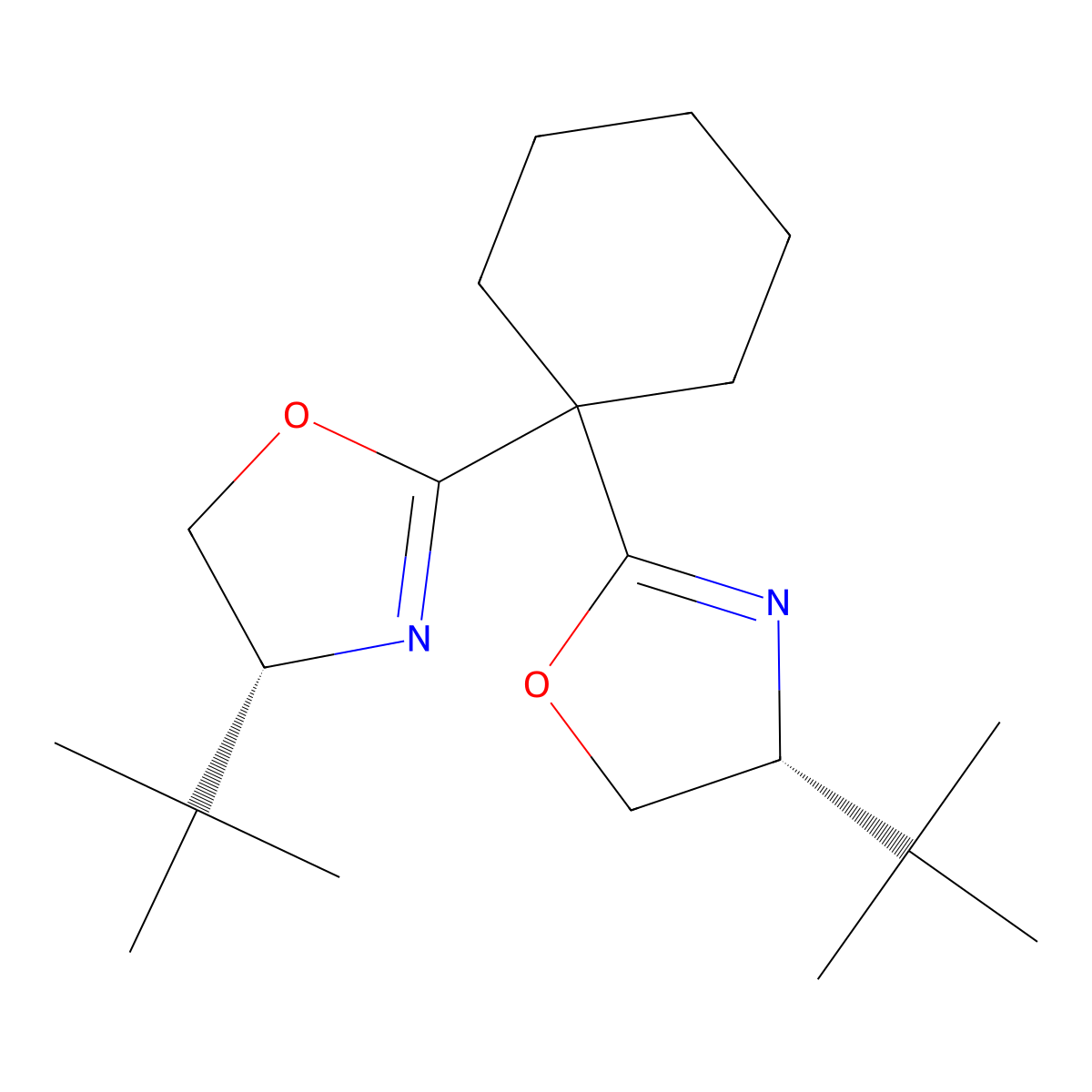 (4R,4'R)-2,2'-(Cyclohexane-1,1-diyl)bis(4-(tert-butyl)-4,5-dihydrooxazole) molecular structure, CAS 2757082-26-9