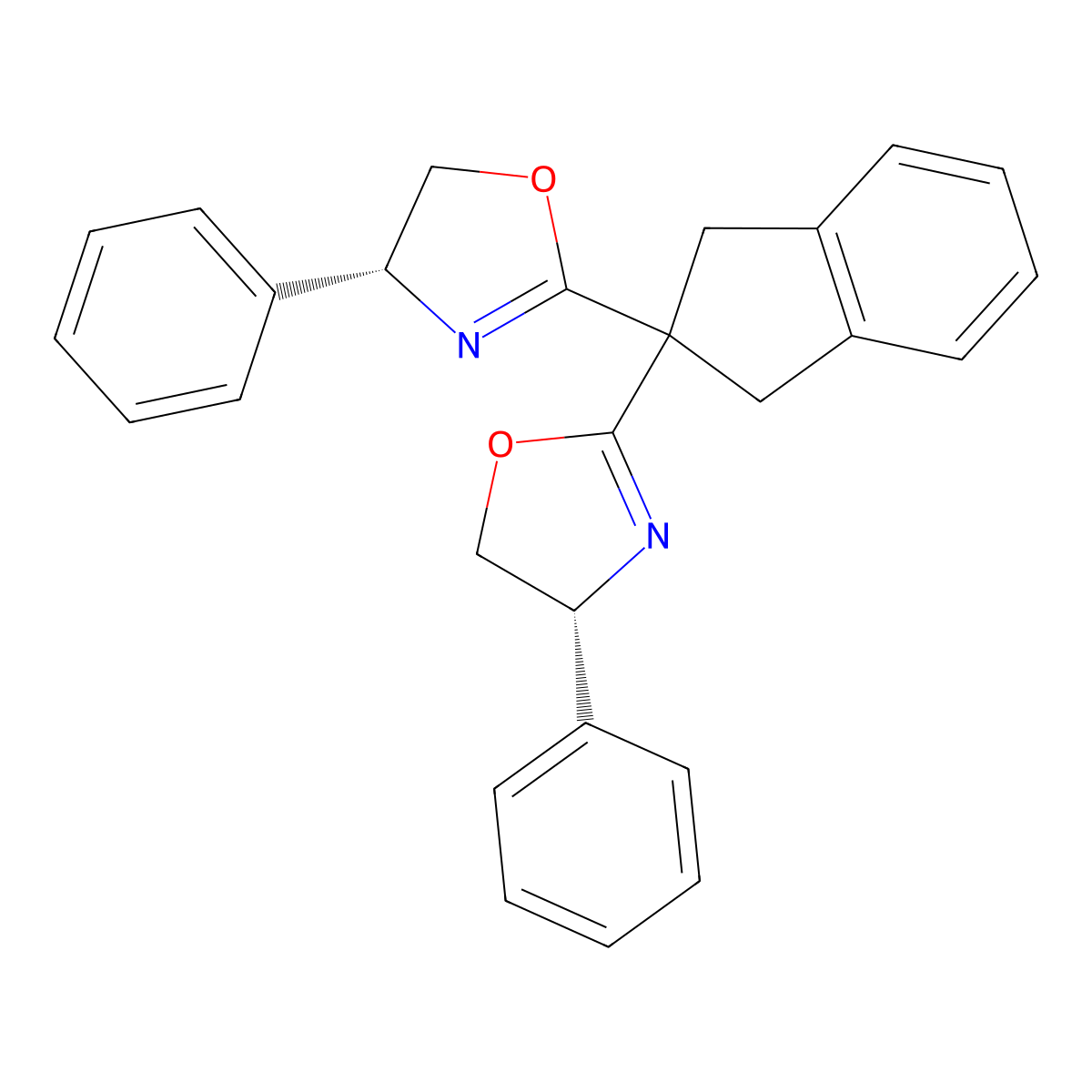 (4R,4'R)-2,2'-(2,3-Dihydro-1H-indene-2,2-diyl)bis(4-phenyl-4,5-dihydrooxazole) molecular structure, CAS 2757082-27-0