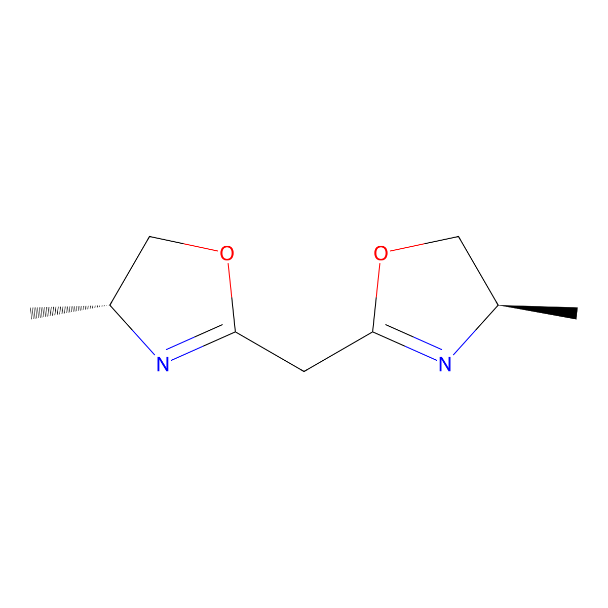 Bis((R)-4-methyl-4,5-dihydrooxazol-2-yl)methane molecular structure, CAS 2757082-29-2