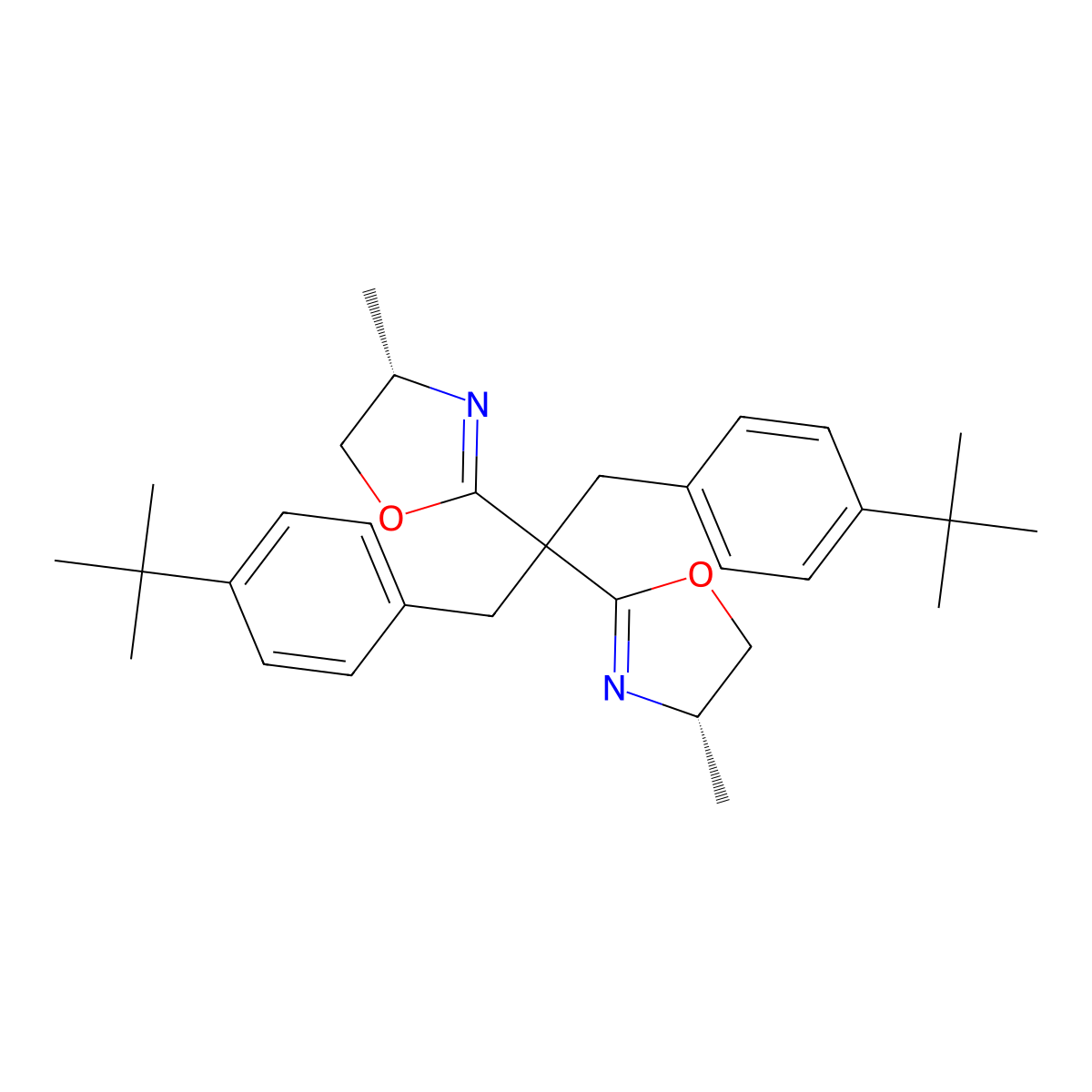 (4S,4'S)-2,2'-(1,3-Bis(4-(tert-butyl)phenyl)propane-2,2-diyl)bis(4-methyl-4,5-dihydrooxazole) molecular structure, CAS 2757082-32-7