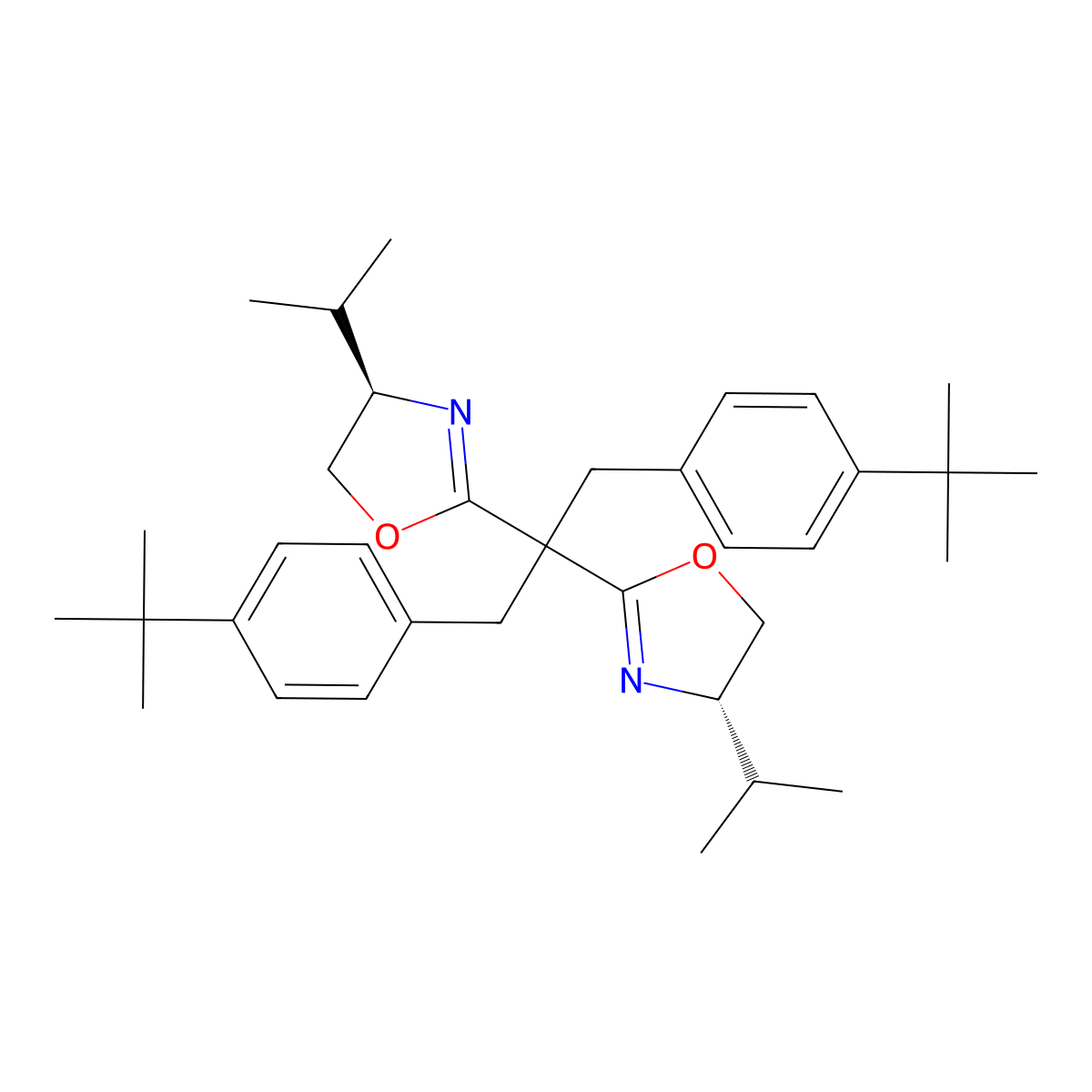 (S)-2-(1,3-Bis(4-(tert-butyl)phenyl)-2-((R)-4-isopropyl-4,5-dihydrooxazol-2-yl)propan-2-yl)-4-isopropyl-4,5-dihydrooxazole molecular structure, CAS 2757082-36-1