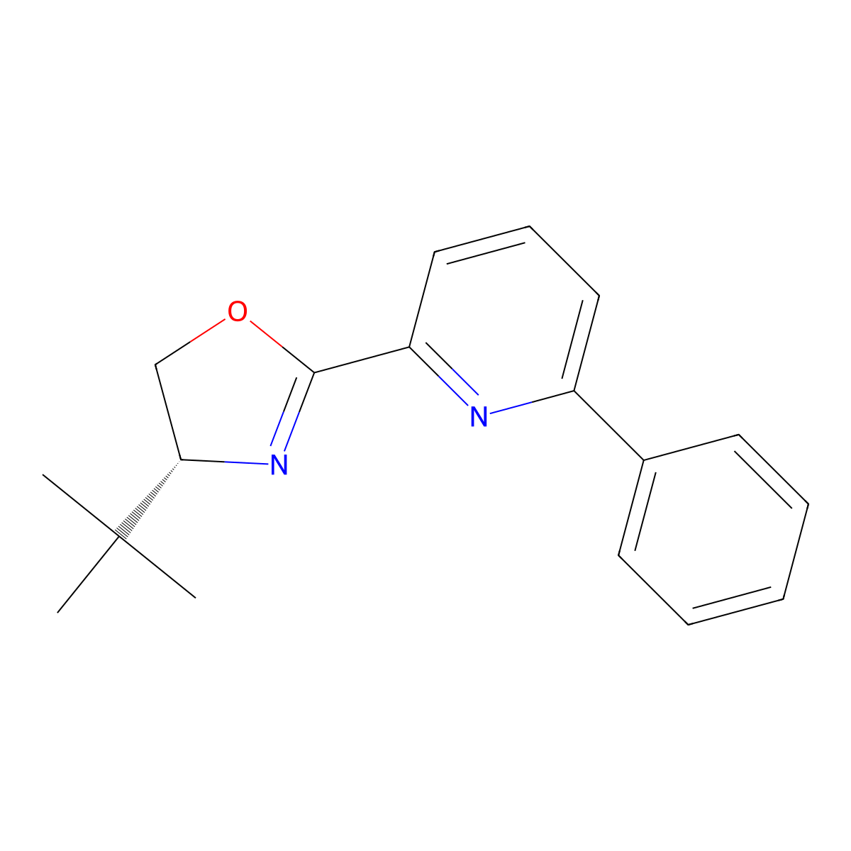 (R)-4-(tert-Butyl)-2-(6-phenylpyridin-2-yl)-4,5-dihydrooxazole molecular structure, CAS 2757082-75-8