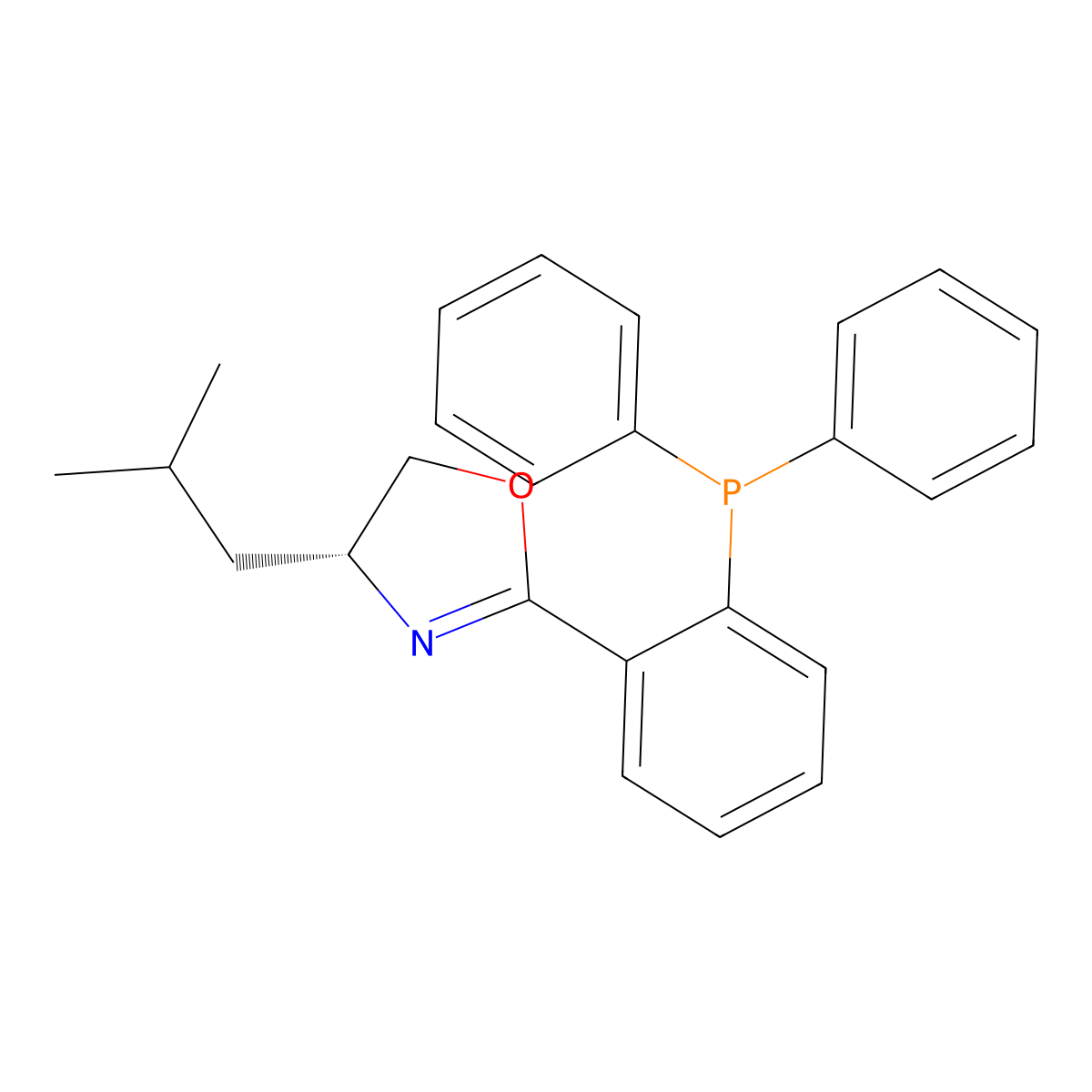 (R)-2-(2-(Diphenylphosphanyl)phenyl)-4-isobutyl-4,5-dihydrooxazole molecular structure, CAS 2757082-85-0