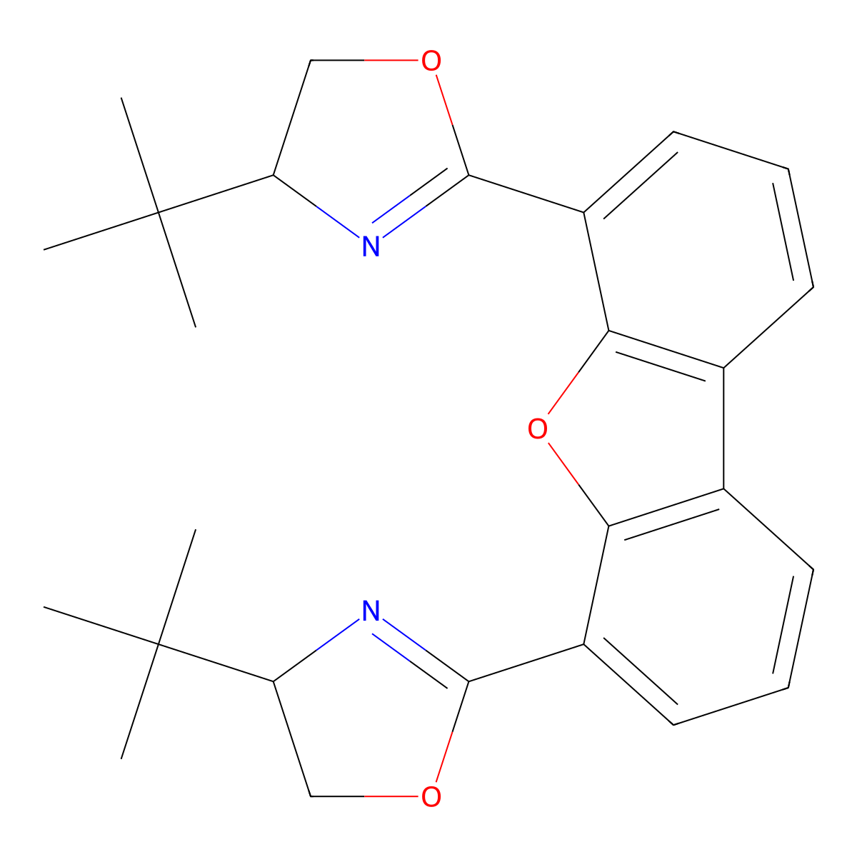 4,6-Bis((R)-4-(tert-butyl)-4,5-dihydrooxazol-2-yl)dibenzo[b,d]furan molecular structure, CAS 2757082-90-7