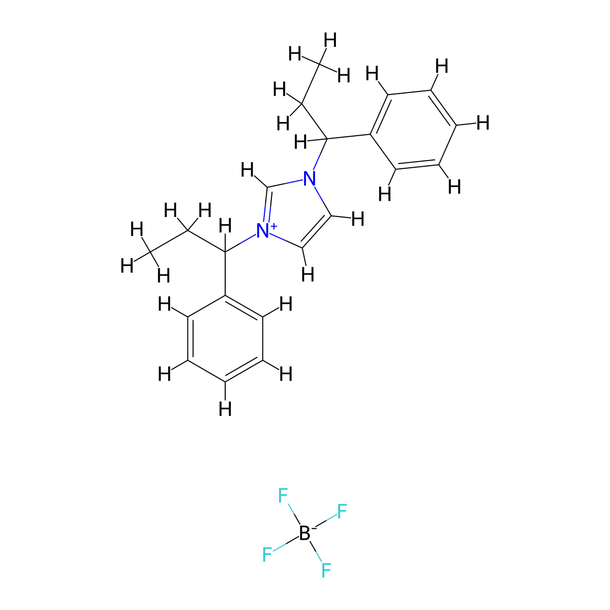 1,3-Bis(1-phenylpropyl)imidazol-1-ium tetrafluoroborate molecular structure, CAS 2757082-93-0