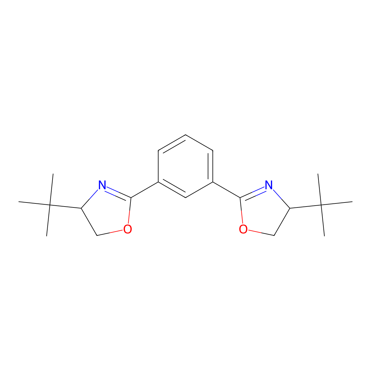 1,3-Bis((R)-4-(tert-butyl)-4,5-dihydrooxazol-2-yl)benzene molecular structure, CAS 2757083-01-3