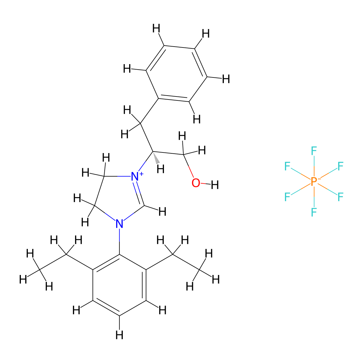 (S)-3-(2,6-Diethylphenyl)-1-(1-hydroxy-3-phenylpropan-2-yl)-4,5-dihydro-1H-imidazol-3-ium hexafluorophosphate(V) molecular structure, CAS 2757083-04-6