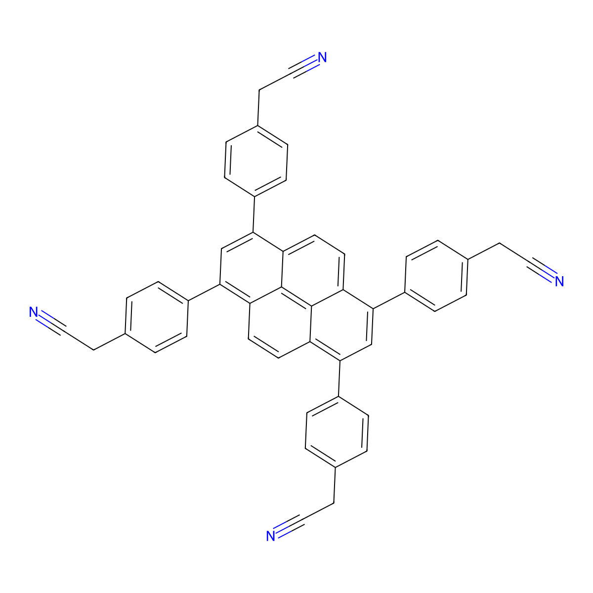 2,2',2'',2'''-(Pyrene-1,3,6,8-tetrayltetrakis(benzene-4,1-diyl))tetraacetonitrile molecular structure, CAS 2757083-07-9