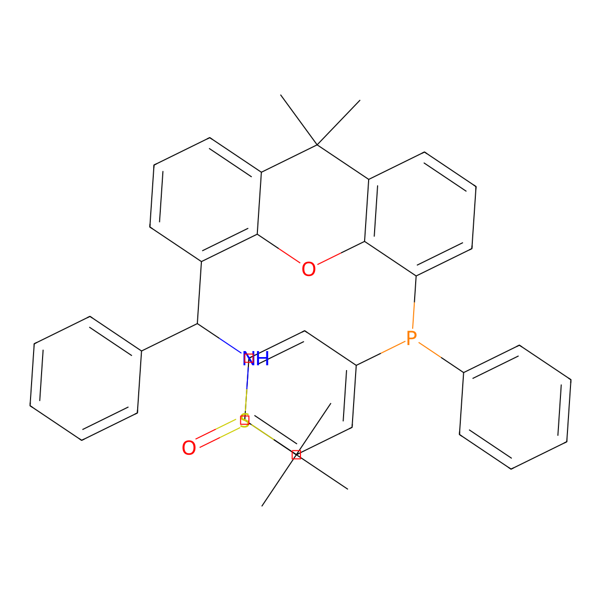 (R)-N-((R)-(5-(Diphenylphosphino)-9,9-dimethyl-9H-xanthen-4-yl)(phenyl)methyl)-2-methylpropane-2-sulfinamide molecular structure, CAS 2757083-08-0