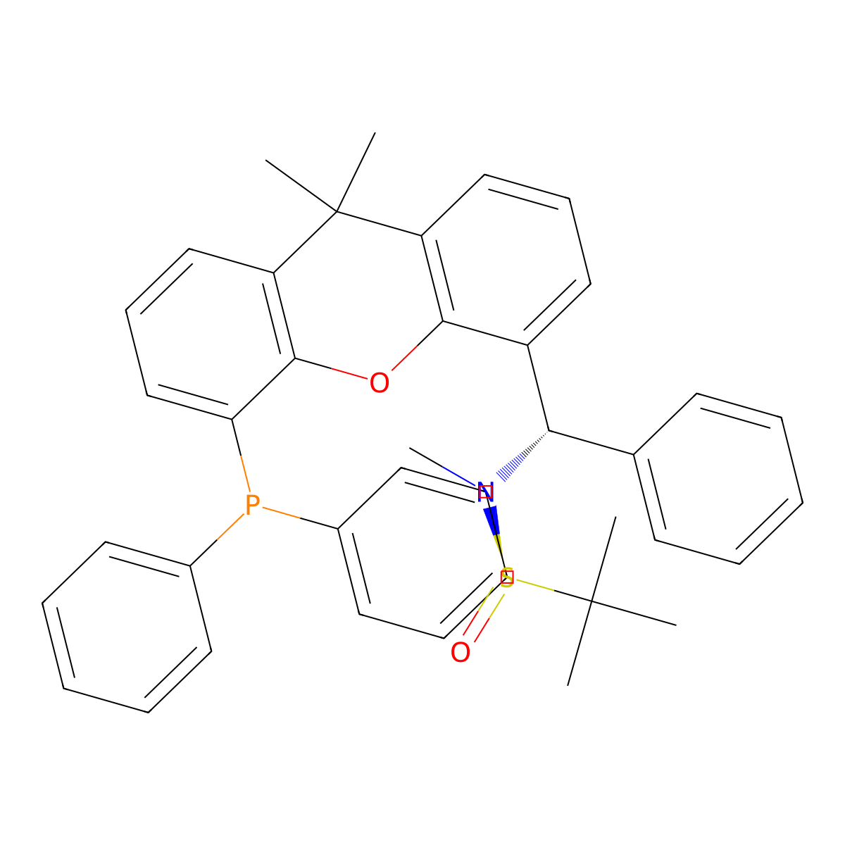 (R)-N-((S)-(5-(Diphenylphosphino)-9,9-dimethyl-9H-xanthen-4-yl)(phenyl)methyl)-N,2-dimethylpropane-2-sulfinamide molecular structure, CAS 2757083-10-4