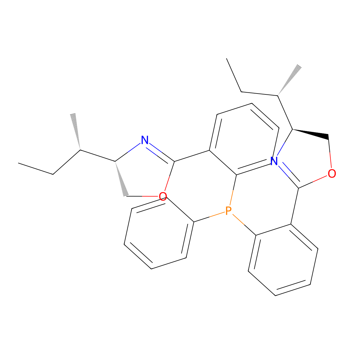 (4S,4'S)-2,2'-((Phenylphosphanediyl)bis(2,1-phenylene))bis(4-((S)-sec-butyl)-4,5-dihydrooxazole) , (S,S)-PhP(Ox-sBu)2 molecular structure, CAS 2757083-13-7