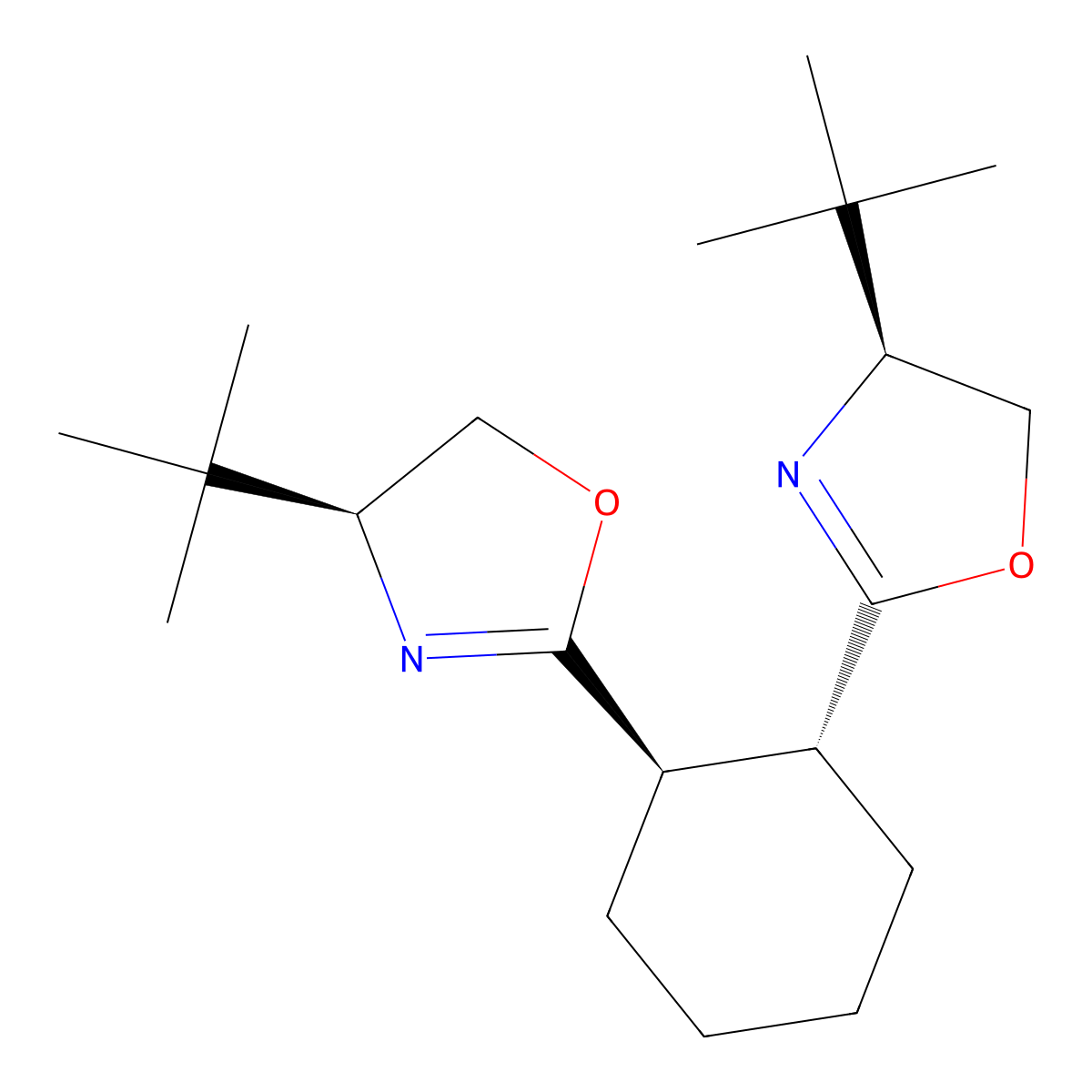 (1R,2R)-1,2-Bis((S)-4-(tert-butyl)-4,5-dihydrooxazol-2-yl)cyclohexane molecular structure, CAS 2757083-36-4