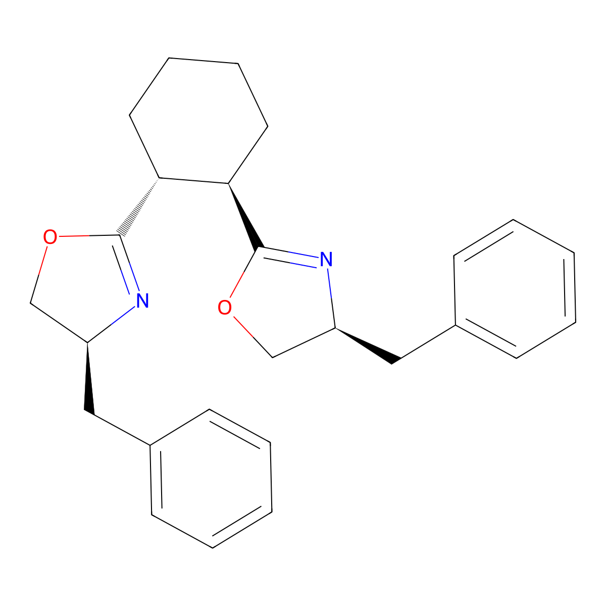 (1R,2R)-1,2-Bis((S)-4-benzyl-4,5-dihydrooxazol-2-yl)cyclohexane molecular structure, CAS 2757083-37-5
