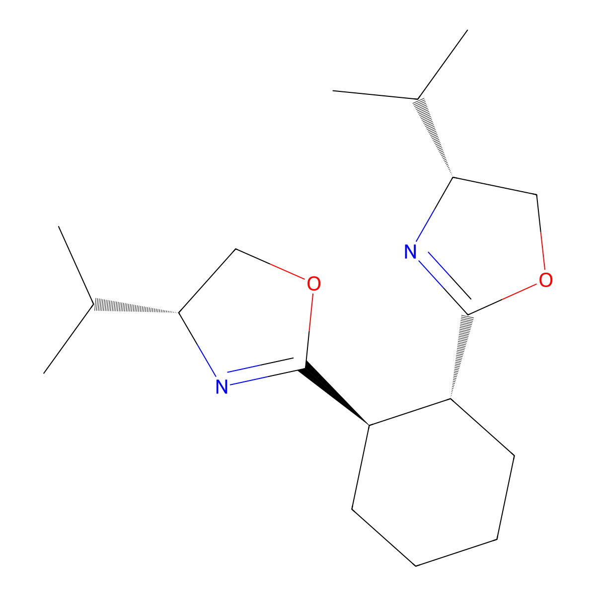(1R,2R)-1,2-Bis((R)-4-isopropyl-4,5-dihydrooxazol-2-yl)cyclohexane molecular structure, CAS 2757083-38-6