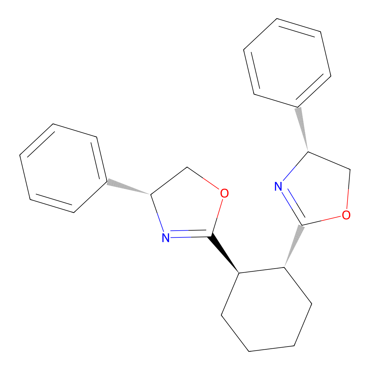 (1R,2R)-1,2-Bis((R)-4-phenyl-4,5-dihydrooxazol-2-yl)cyclohexane molecular structure, CAS 2757083-39-7