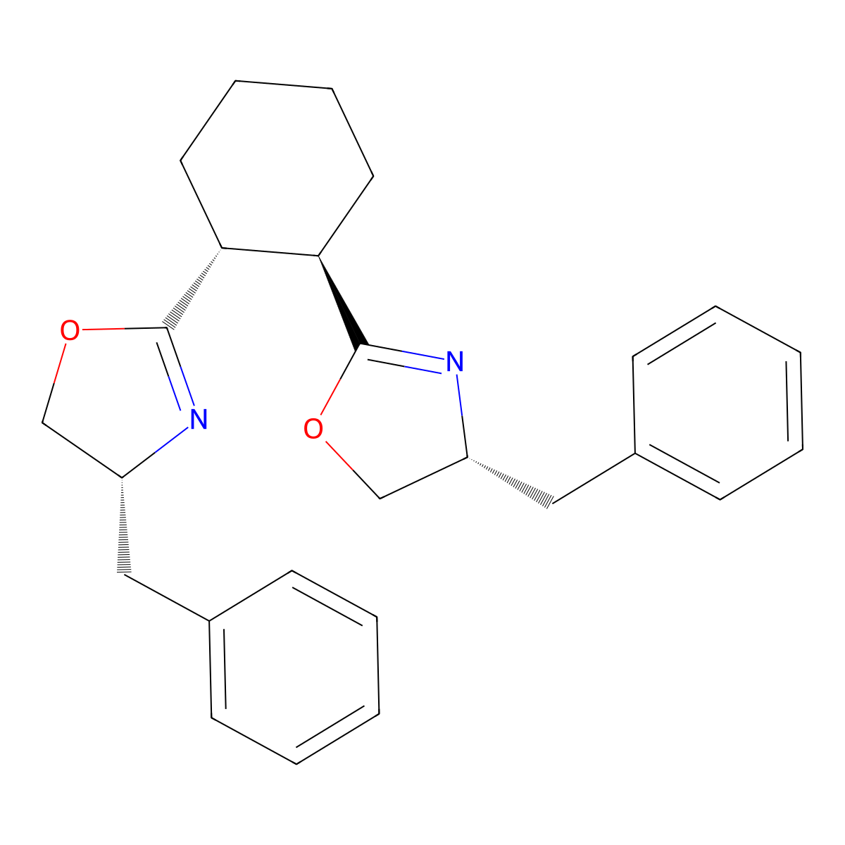 (1R,2R)-1,2-Bis((R)-4-benzyl-4,5-dihydrooxazol-2-yl)cyclohexane molecular structure, CAS 2757083-40-0