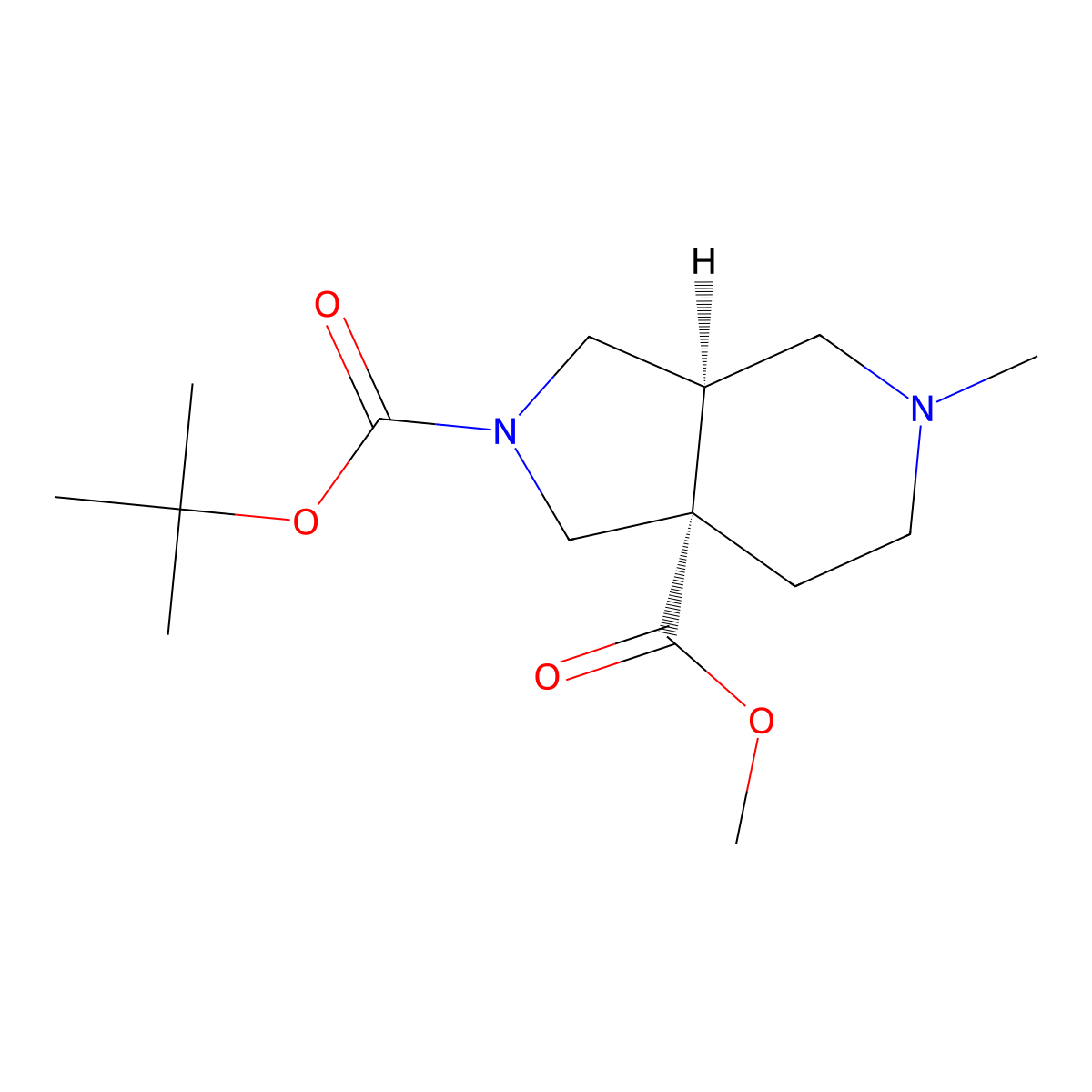 rel-2-(tert-Butyl) 7a-methyl (3aR,7aS)-5-methylhexahydro-1H-pyrrolo[3,4-c]pyridine-2,7a-dicarboxylate molecular structure, CAS 2757083-46-6