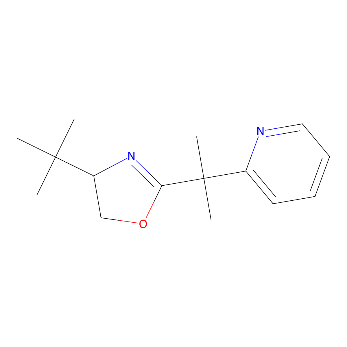 (R)-4-(tert-Butyl)-2-(2-(pyridin-2-yl)propan-2-yl)-4,5-dihydrooxazole molecular structure, CAS 2757083-51-3