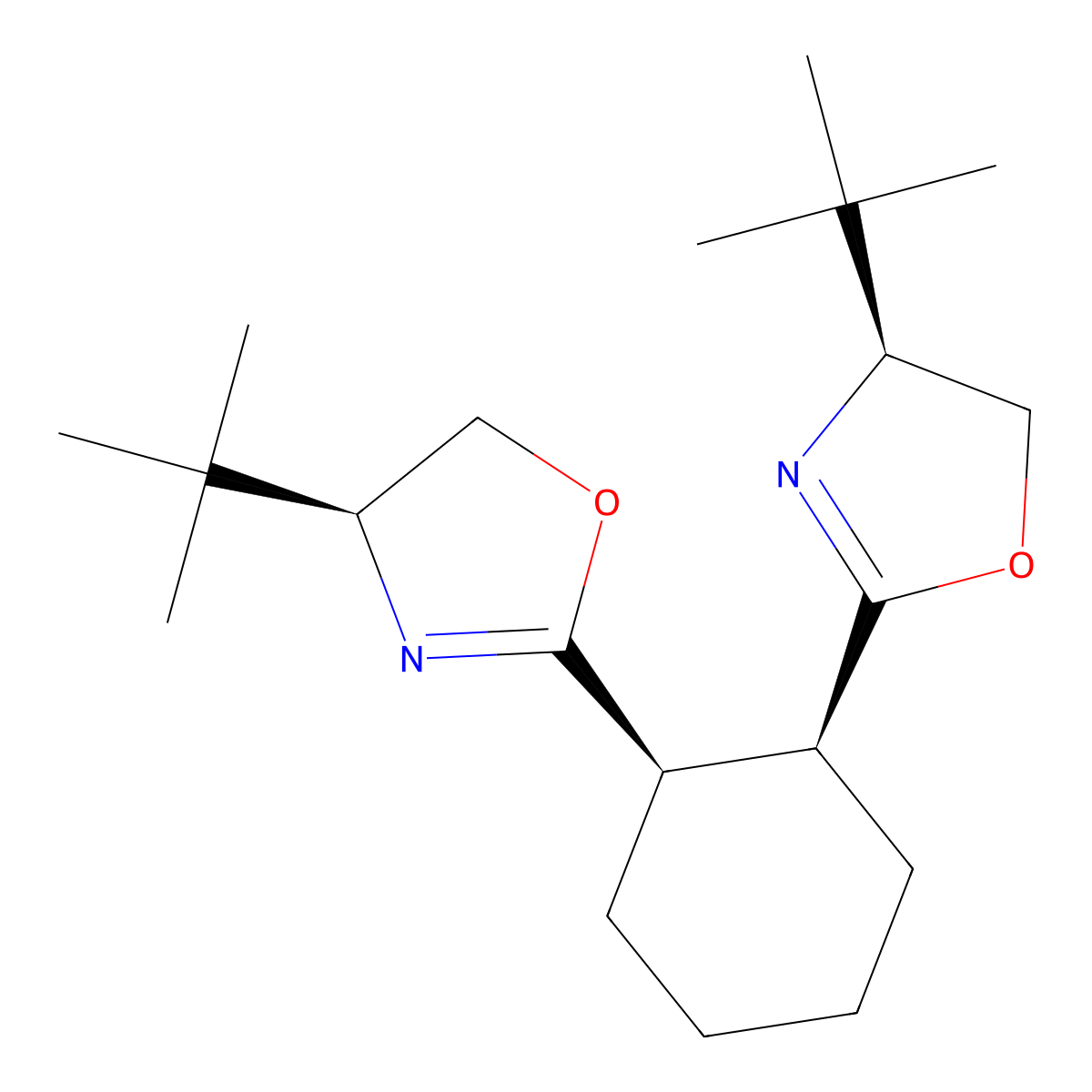 (1R,2S)-1,2-Bis((S)-4-(tert-butyl)-4,5-dihydrooxazol-2-yl)cyclohexane molecular structure, CAS 2757083-81-9