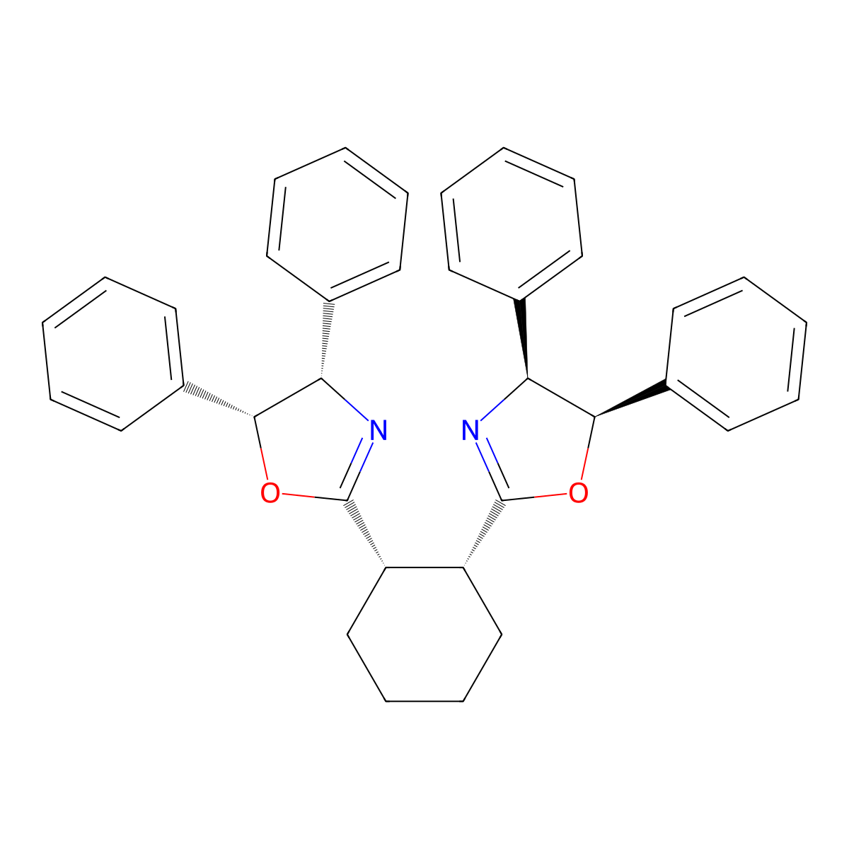 (1R,2S)-1,2-Bis((4S,5R)-4,5-diphenyl-4,5-dihydrooxazol-2-yl)cyclohexane molecular structure, CAS 2757083-84-2