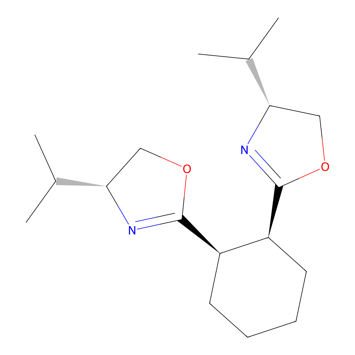 (1R,2S)-1,2-Bis((R)-4-isopropyl-4,5-dihydrooxazol-2-yl)cyclohexane molecular structure, CAS 2757083-85-3
