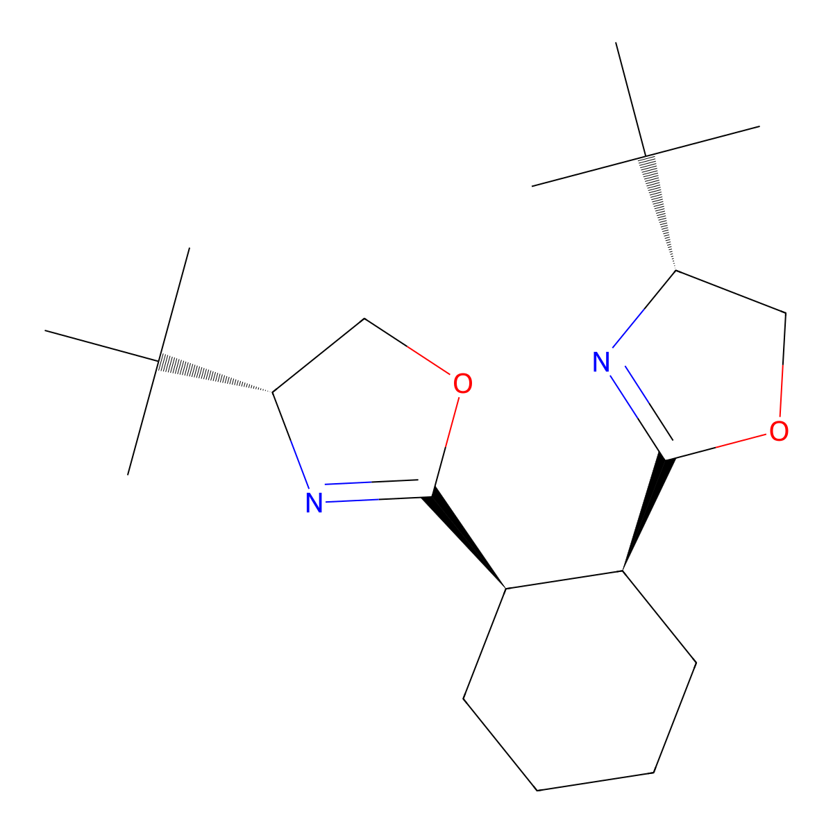 (1R,2S)-1,2-Bis((R)-4-(tert-butyl)-4,5-dihydrooxazol-2-yl)cyclohexane molecular structure, CAS 2757083-86-4