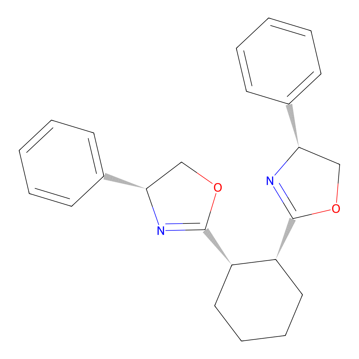 (1R,2S)-1,2-Bis((R)-4-phenyl-4,5-dihydrooxazol-2-yl)cyclohexane molecular structure, CAS 2757083-87-5