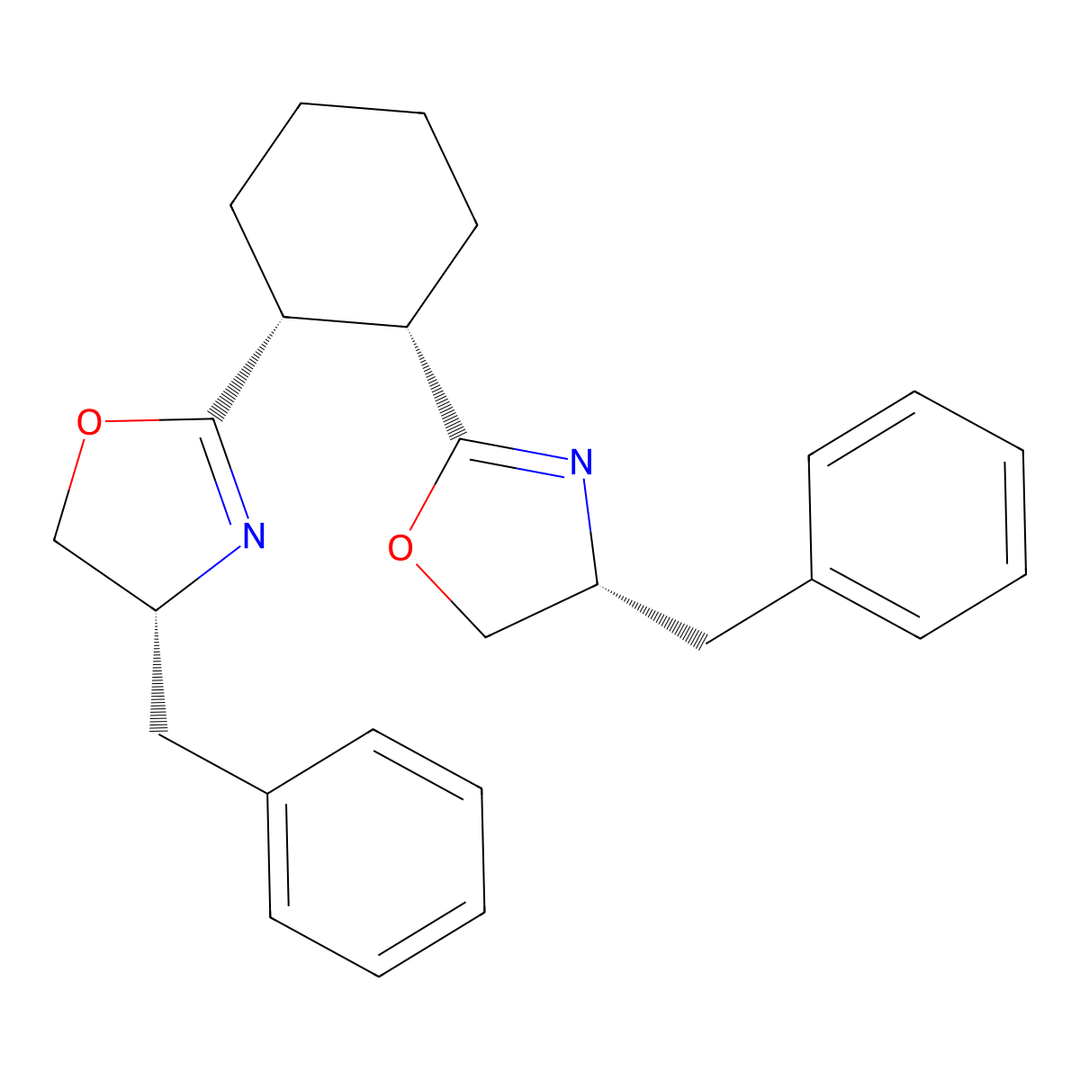 (1R,2S)-1,2-Bis((R)-4-benzyl-4,5-dihydrooxazol-2-yl)cyclohexane molecular structure, CAS 2757083-88-6