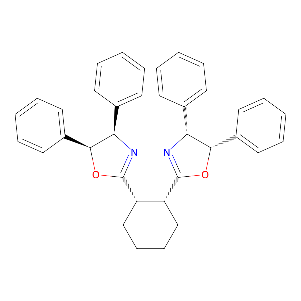 (1R,2S)-1,2-Bis((4R,5S)-4,5-diphenyl-4,5-dihydrooxazol-2-yl)cyclohexane molecular structure, CAS 2757083-90-0
