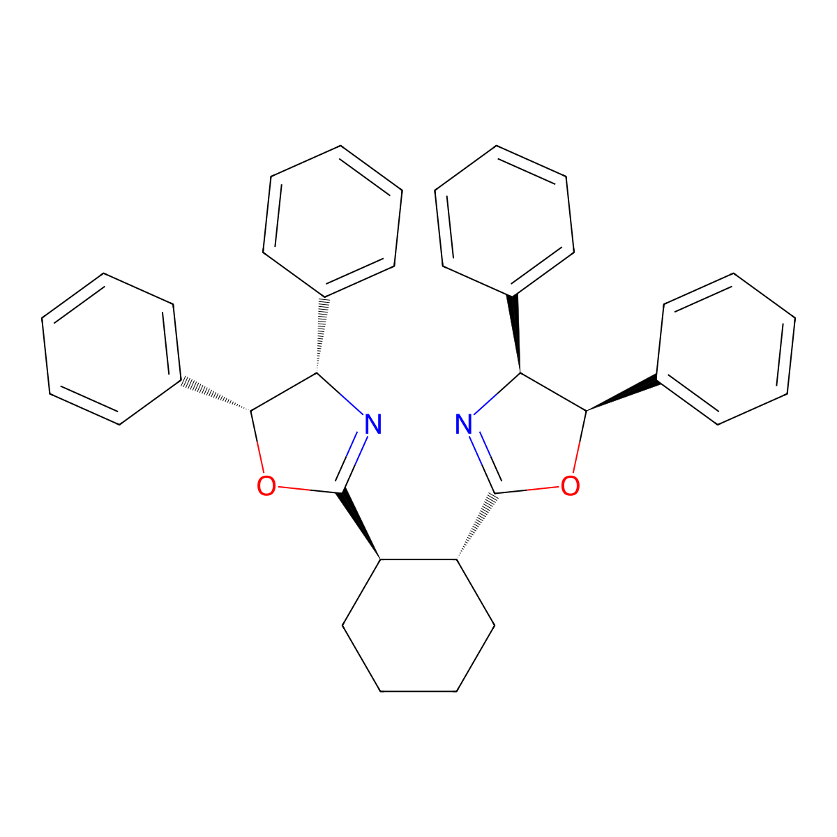 (1R,2R)-1,2-Bis((4S,5R)-4,5-diphenyl-4,5-dihydrooxazol-2-yl)cyclohexane molecular structure, CAS 2757083-92-2