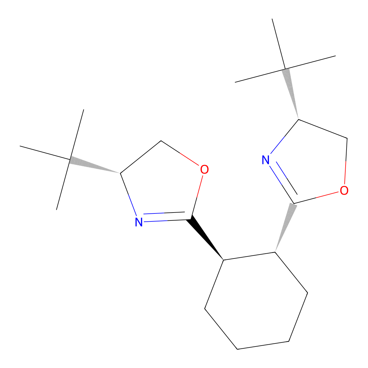 (1R,2R)-1,2-Bis((R)-4-(tert-butyl)-4,5-dihydrooxazol-2-yl)cyclohexane molecular structure, CAS 2757083-94-4