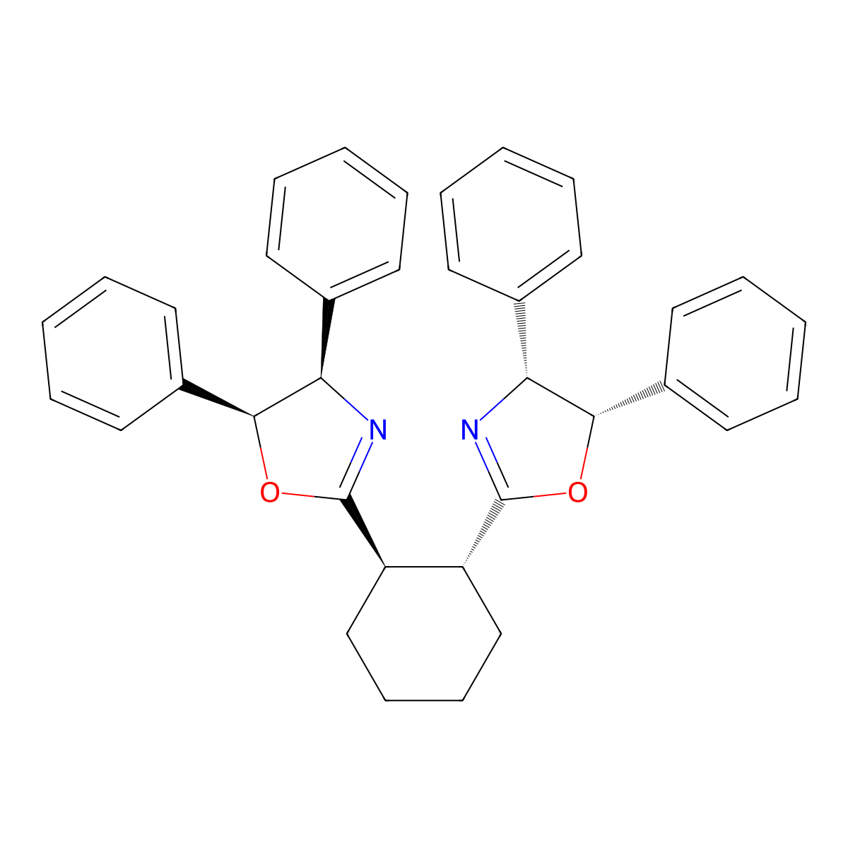 (1R,2R)-1,2-Bis((4R,5S)-4,5-diphenyl-4,5-dihydrooxazol-2-yl)cyclohexane molecular structure, CAS 2757083-96-6
