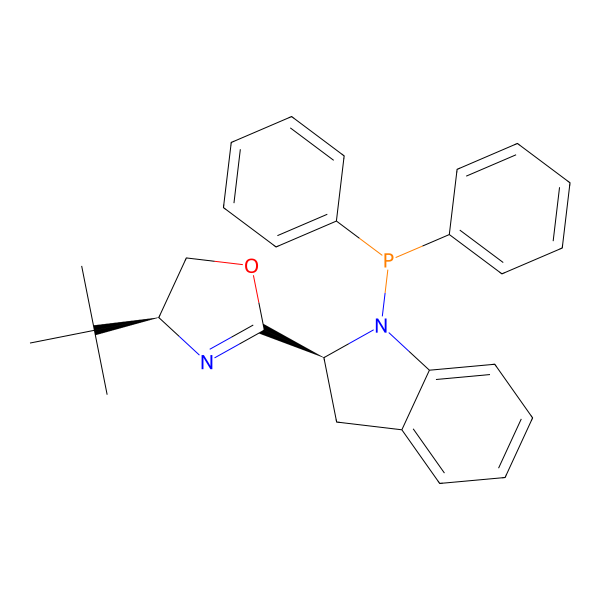 (S)-4-(tert-Butyl)-2-((S)-1-(diphenylphosphanyl)indolin-2-yl)-4,5-dihydrooxazole molecular structure, CAS 2757084-14-1