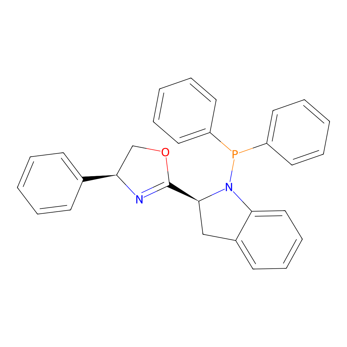 (S)-2-((S)-1-(Diphenylphosphanyl)indolin-2-yl)-4-phenyl-4,5-dihydrooxazole molecular structure, CAS 2757084-15-2