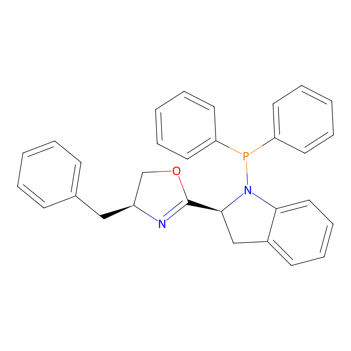 (S)-4-Benzyl-2-((S)-1-(diphenylphosphanyl)indolin-2-yl)-4,5-dihydrooxazole molecular structure, CAS 2757084-16-3