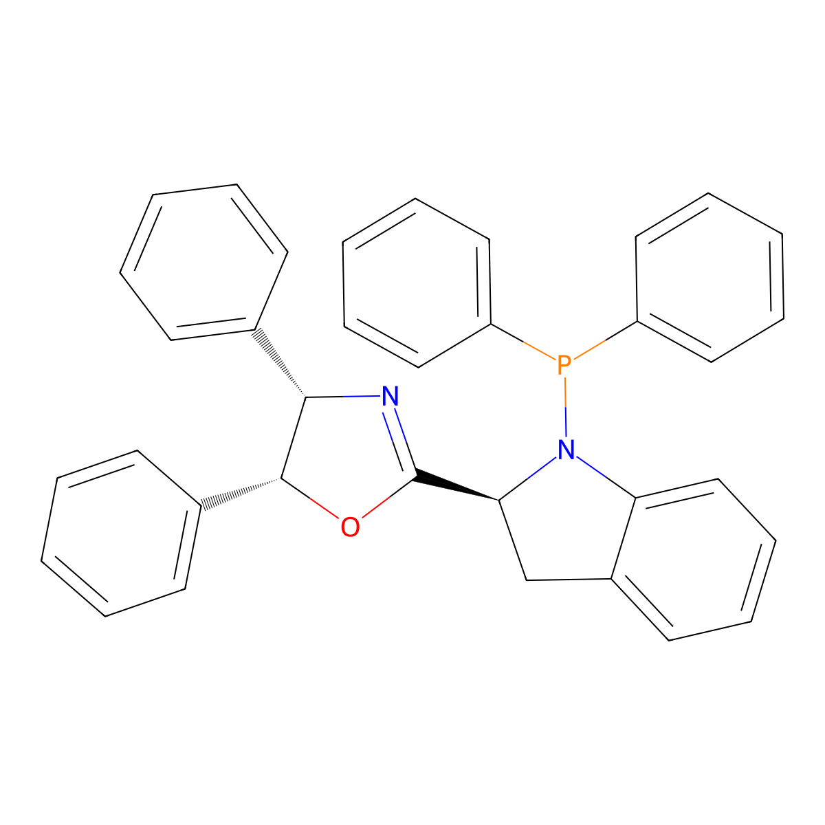 (4S,5R)-2-((S)-1-(Diphenylphosphanyl)indolin-2-yl)-4,5-diphenyl-4,5-dihydrooxazole molecular structure, CAS 2757084-18-5