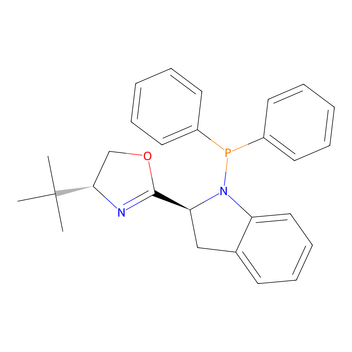 (R)-4-(tert-Butyl)-2-((S)-1-(diphenylphosphanyl)indolin-2-yl)-4,5-dihydrooxazole molecular structure, CAS 2757084-19-6