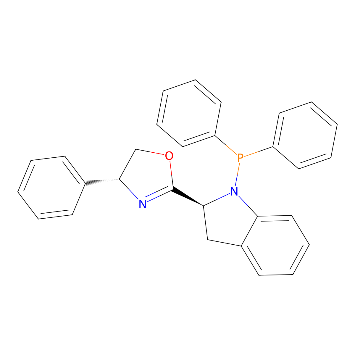 (R)-2-((S)-1-(Diphenylphosphanyl)indolin-2-yl)-4-phenyl-4,5-dihydrooxazole molecular structure, CAS 2757084-20-9