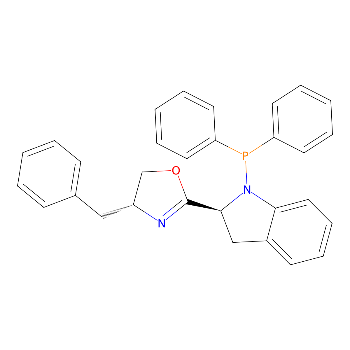(R)-4-Benzyl-2-((S)-1-(diphenylphosphanyl)indolin-2-yl)-4,5-dihydrooxazole molecular structure, CAS 2757084-21-0
