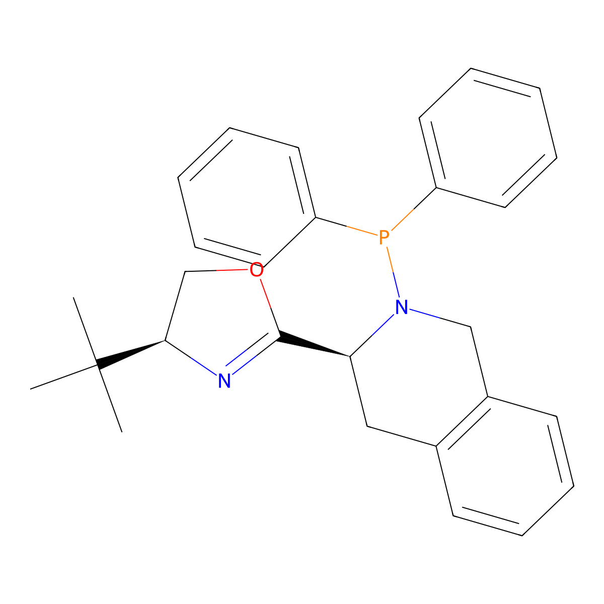 (S)-4-(tert-Butyl)-2-((S)-2-(diphenylphosphanyl)-1,2,3,4-tetrahydroisoquinolin-3-yl)-4,5-dihydrooxazole molecular structure, CAS 2757084-24-3