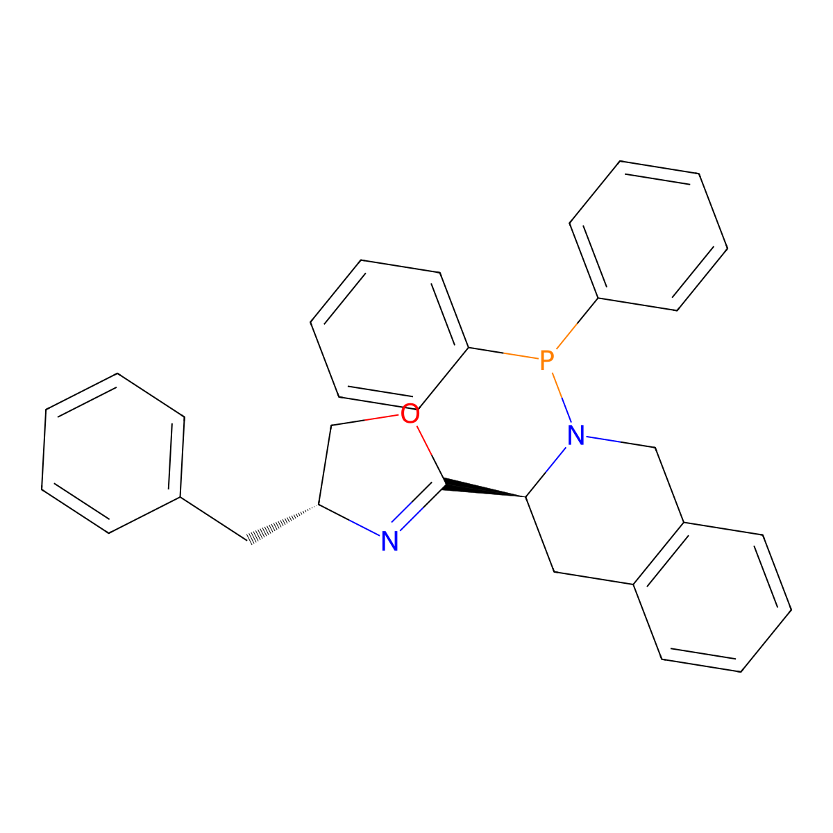 (R)-4-Benzyl-2-((S)-2-(diphenylphosphanyl)-1,2,3,4-tetrahydroisoquinolin-3-yl)-4,5-dihydrooxazole molecular structure, CAS 2757084-29-8