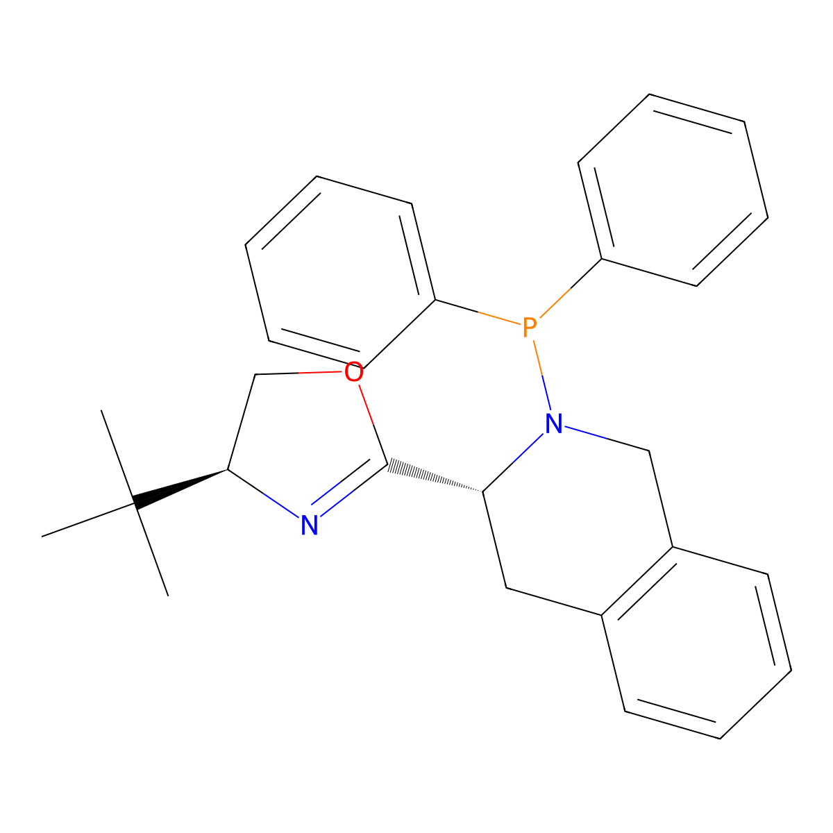 (S)-4-(tert-Butyl)-2-((R)-2-(diphenylphosphanyl)-1,2,3,4-tetrahydroisoquinolin-3-yl)-4,5-dihydrooxazole molecular structure, CAS 2757084-33-4