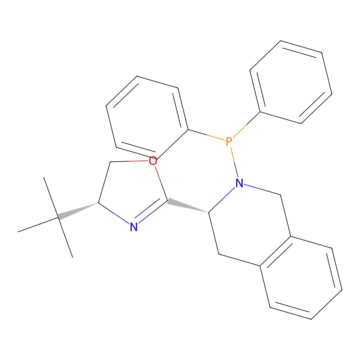 (R)-4-(tert-Butyl)-2-((R)-2-(diphenylphosphanyl)-1,2,3,4-tetrahydroisoquinolin-3-yl)-4,5-dihydrooxazole molecular structure, CAS 2757084-39-0