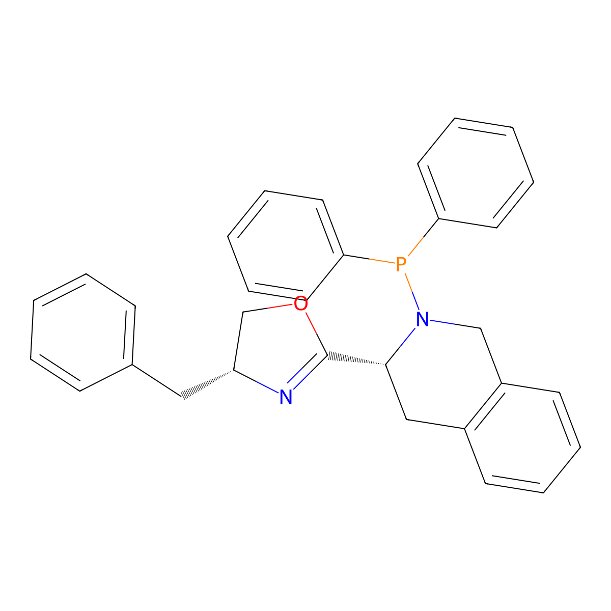 (R)-4-Benzyl-2-((R)-2-(diphenylphosphanyl)-1,2,3,4-tetrahydroisoquinolin-3-yl)-4,5-dihydrooxazole molecular structure, CAS 2757084-41-4