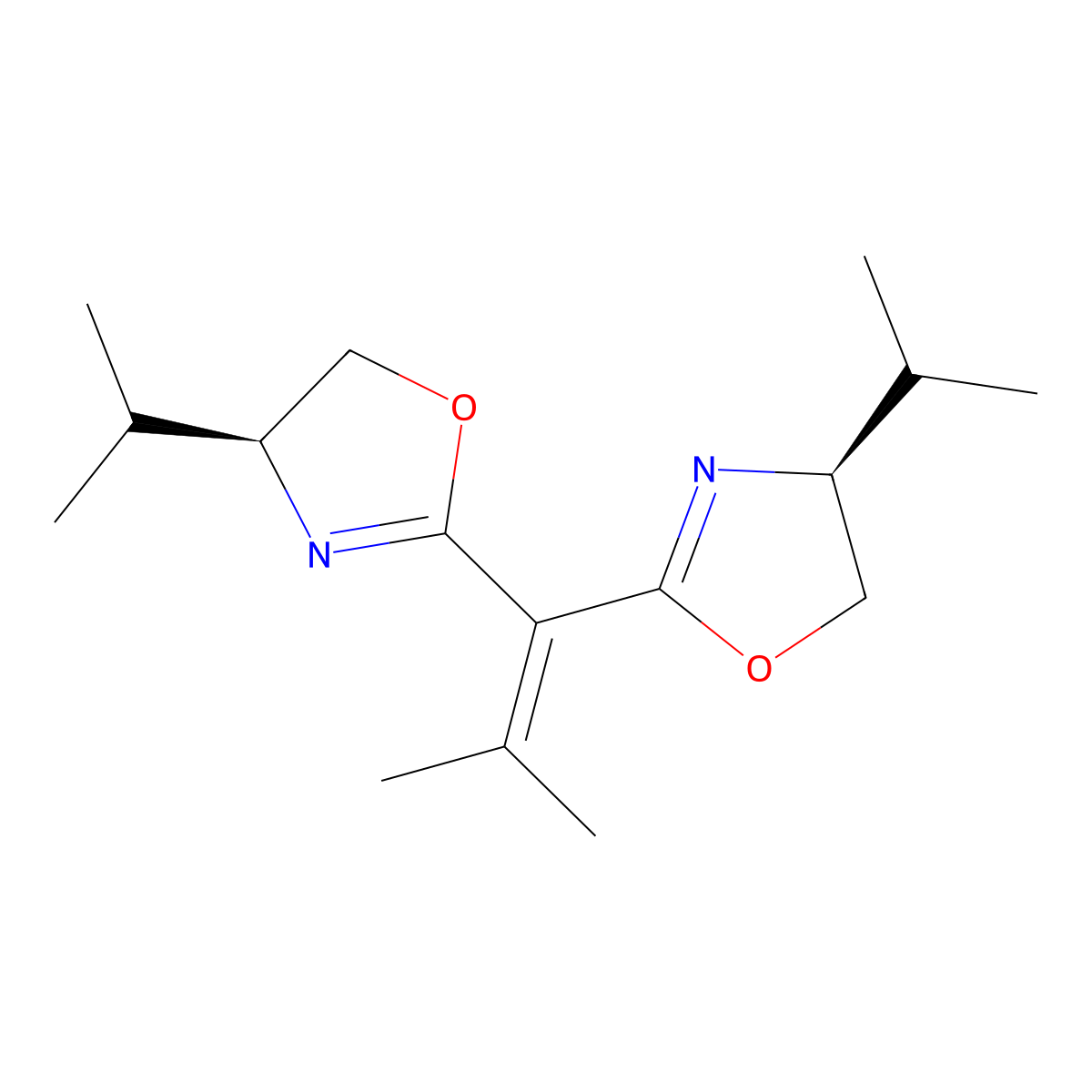 (4S,4'S)-2,2'-(2-Methylprop-1-ene-1,1-diyl)bis(4-isopropyl-4,5-dihydrooxazole) molecular structure, CAS 2757084-77-6