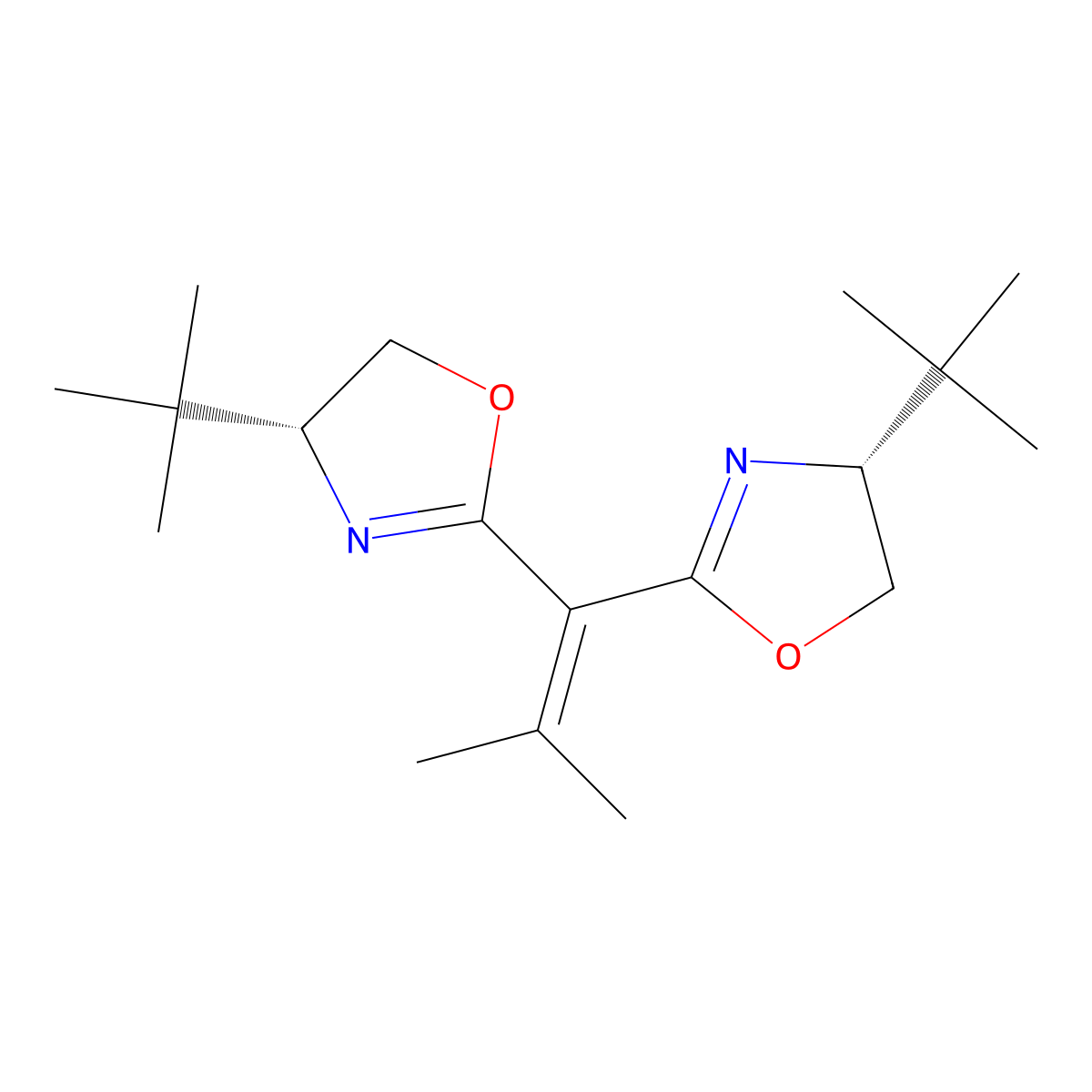 (4R,4'R)-2,2'-(2-Methylprop-1-ene-1,1-diyl)bis(4-(tert-butyl)-4,5-dihydrooxazole) molecular structure, CAS 2757084-81-2