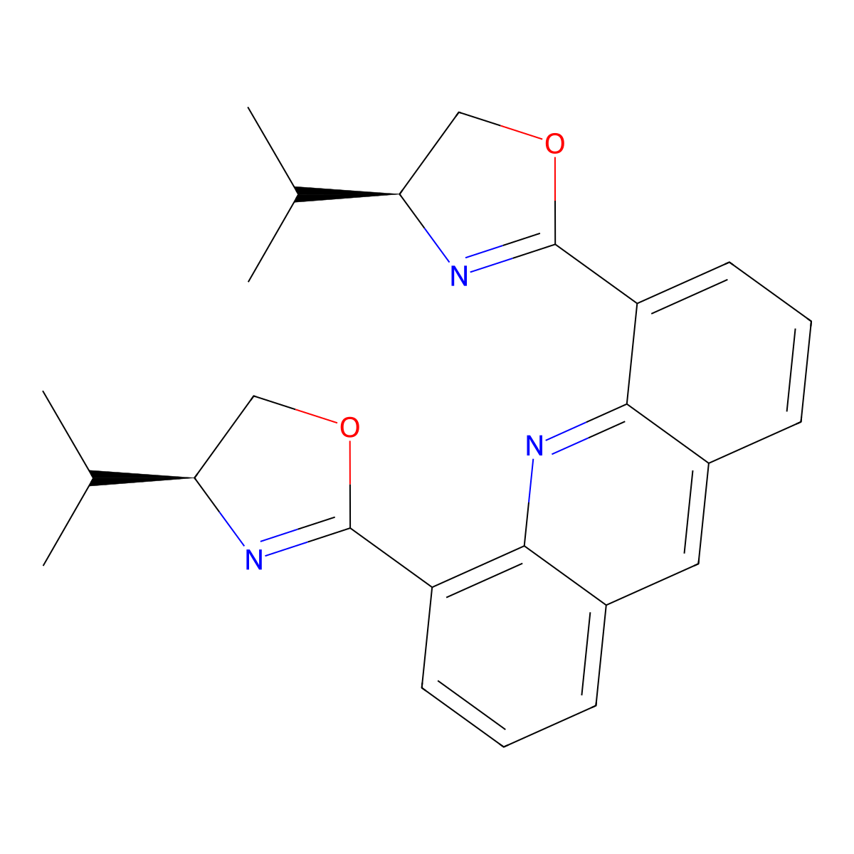4,5-Bis((S)-4-isopropyl-4,5-dihydrooxazol-2-yl)acridine molecular structure, CAS 2757084-84-5