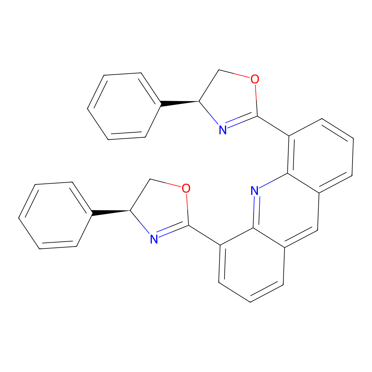 4,5-Bis((S)-4-phenyl-4,5-dihydrooxazol-2-yl)acridine molecular structure, CAS 2757084-86-7