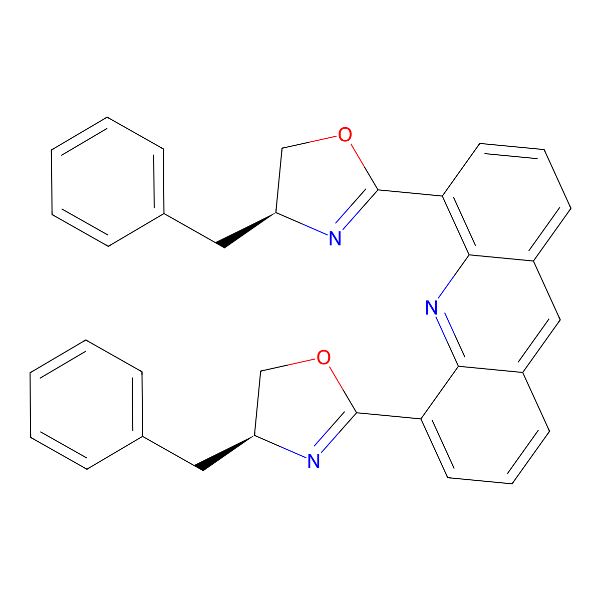 4,5-Bis((S)-4-benzyl-4,5-dihydrooxazol-2-yl)acridine molecular structure, CAS 2757084-87-8